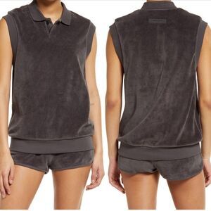 Fear of God Essentials Sleeveless Velour Polo Top Small Grey NWT